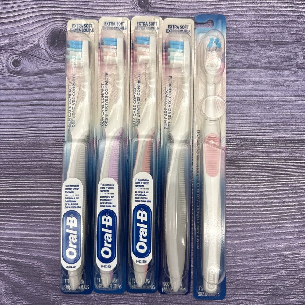 5 PACK: Oral-B Gum Care Compact Head Adult Toothbrush Extra-Soft Bristles